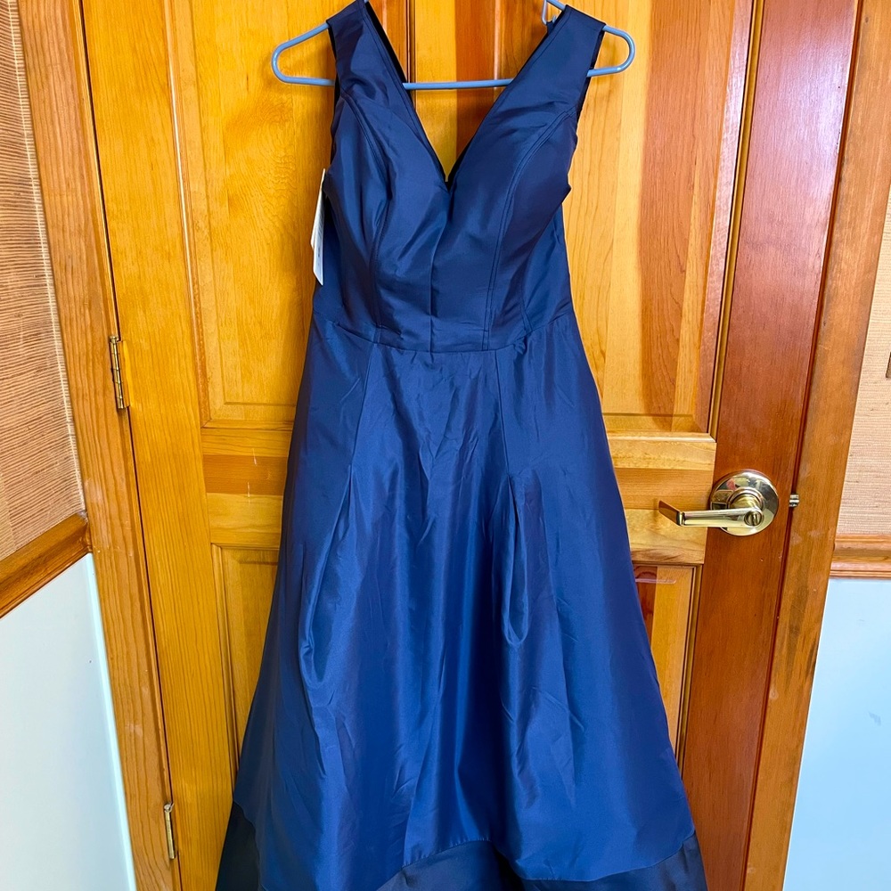 NWT Mingda’s Dress Navy blue, tea length, high low skirt